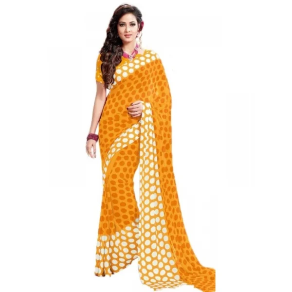 Womens Geogrette Saree with Women>Ethnic Wear>Blouse Digital Printed Saree (Yellow, 6.25 Mtr)