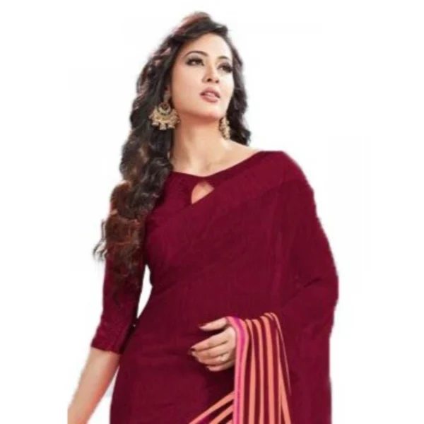 Womens Geogrette Saree with Women>Ethnic Wear>Blouse Digital Printed Saree (Maroon, 6.25 Mtr) - Image 2