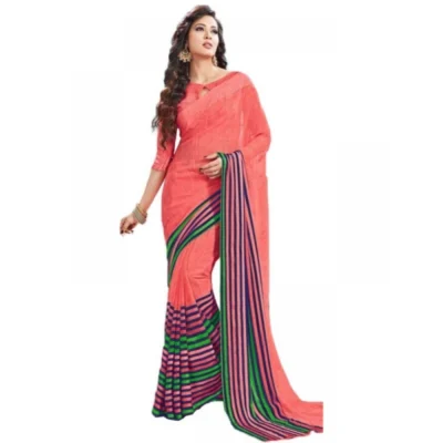 Womens Geogrette Saree with Women>Ethnic Wear>Blouse Digital Printed Saree (Peach, 6.25 Mtr)