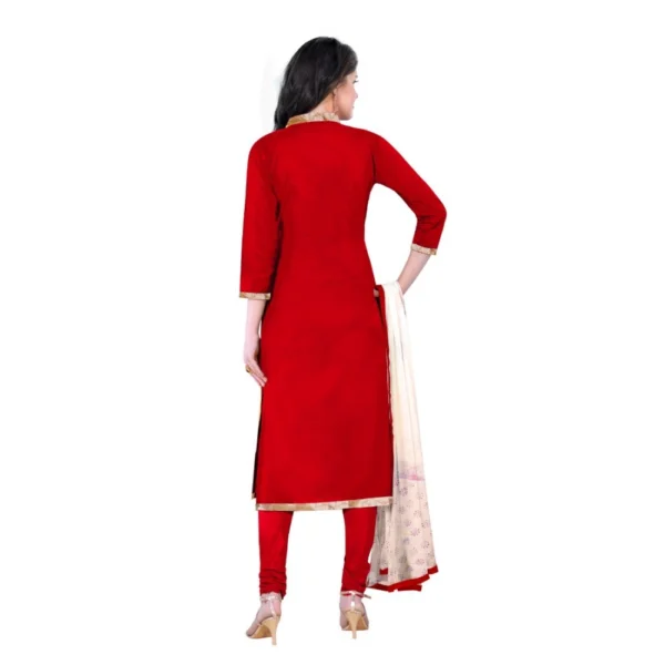 Women's Cotton Unstitched Salwar-Suit Material With Dupatta (Red, 2-2.5mtrs) - Image 2