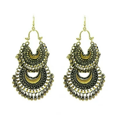 Women's Gold Plated Hook Dangler Hanging Earrings-Gold
