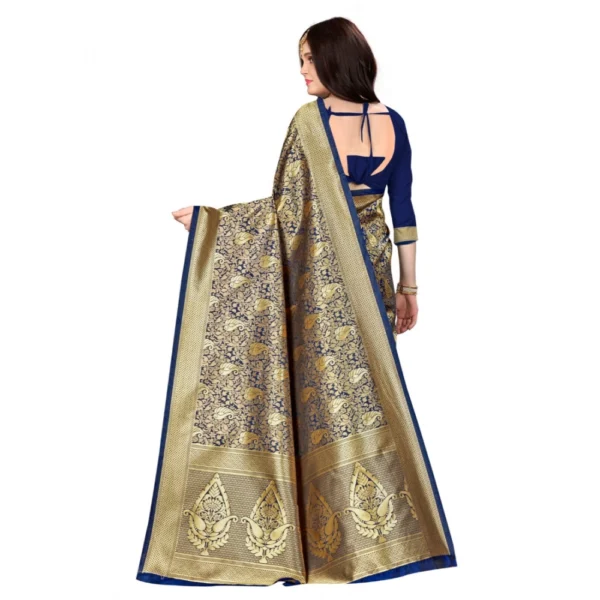 Women's Banarasi silk Saree with Women>Ethnic Wear>Blouse (Navy blue, 5-6mtr) - Image 2
