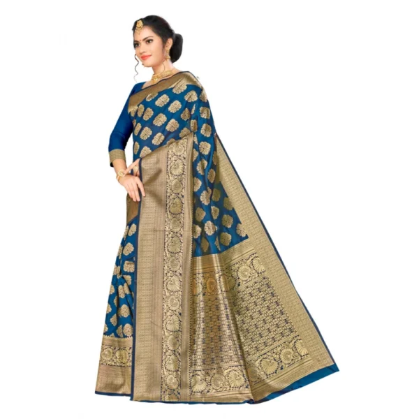 Women's Banarasi silk Saree with Women>Ethnic Wear>Blouse (Navy blue, 5-6mtr) - Image 3