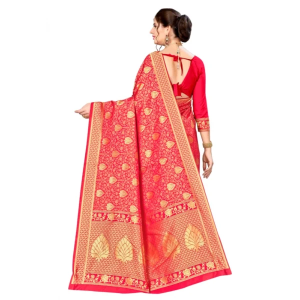 Women's Banarasi silk Saree with Women>Ethnic Wear>Blouse (Red, 5-6mtr) - Image 2