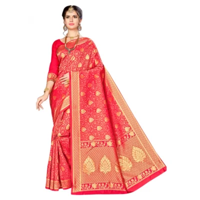 Women's Banarasi silk Saree with Women>Ethnic Wear>Blouse (Red, 5-6mtr)