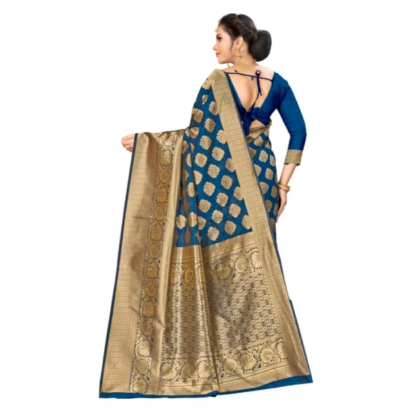 Women's Banarasi silk Saree with Women>Ethnic Wear>Blouse (Navy blue, 5-6mtr) - Image 2