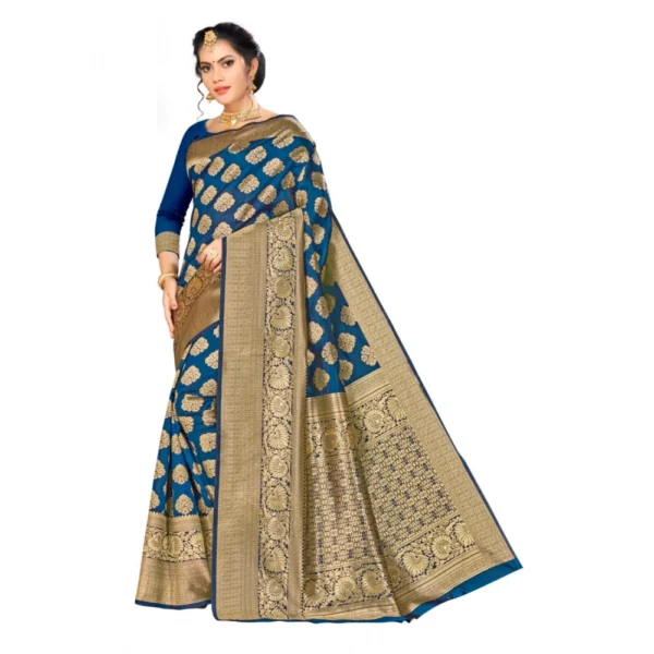 Women's Banarasi silk Saree with Women>Ethnic Wear>Blouse (Navy blue, 5-6mtr)