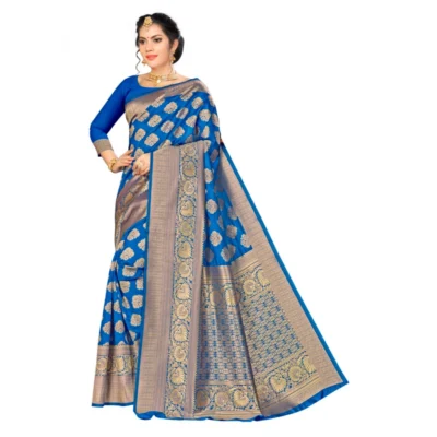 Women's Banarasi silk Saree with Women>Ethnic Wear>Blouse (Blue, 5-6mtr)