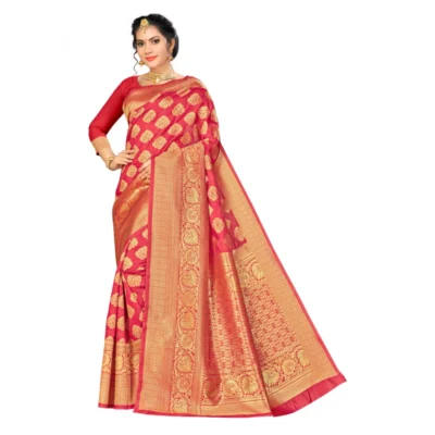 Women's Banarasi silk Saree with Women>Ethnic Wear>Blouse (Red, 5-6mtr)
