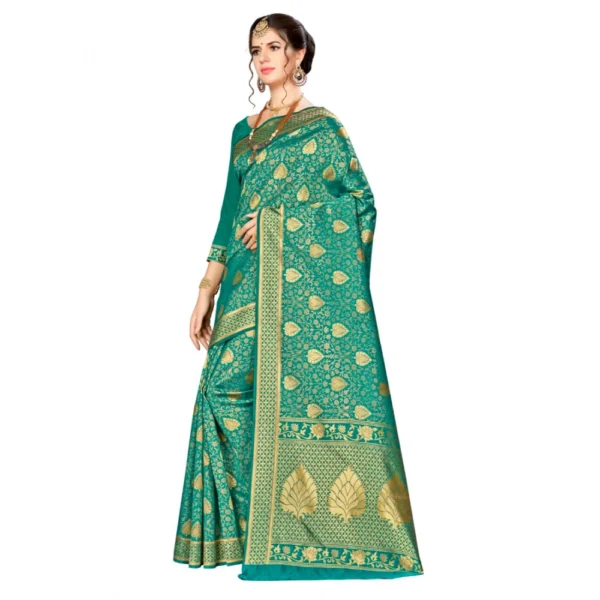 Women's Banarasi silk Saree with Women>Ethnic Wear>Blouse (Green, 5-6mtr) - Image 3