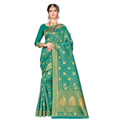 Women's Banarasi silk Saree with Women>Ethnic Wear>Blouse (Green, 5-6mtr)
