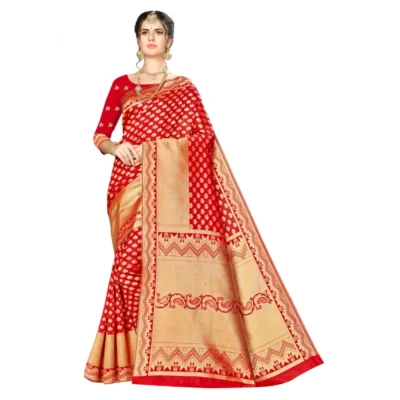 Women's Banarasi silk Saree with Women>Ethnic Wear>Blouse (Red, 5-6mtr)