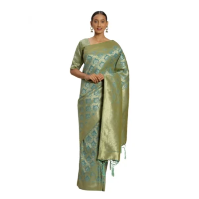 Women's Banarasi silk Saree with Women>Ethnic Wear>Blouse (Sky blue, 5-6mtr)