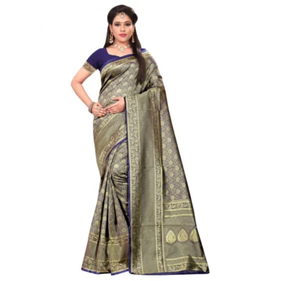 Women's Banarasi silk Saree with Women>Ethnic Wear>Blouse (Navy blue, 5-6mtr)