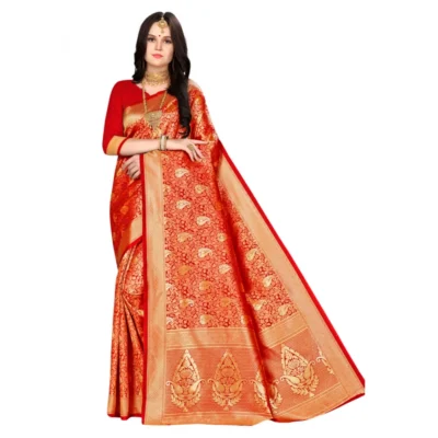Women's Banarasi silk Saree with Women>Ethnic Wear>Blouse (Red, 5-6mtr)