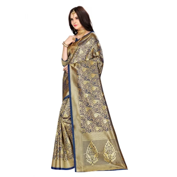 Women's Banarasi silk Saree with Women>Ethnic Wear>Blouse (Navy blue, 5-6mtr) - Image 3