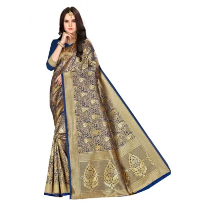 Women's Banarasi silk Saree with Women>Ethnic Wear>Blouse (Navy blue, 5-6mtr)