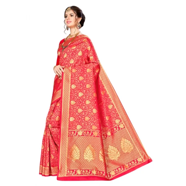 Women's Banarasi silk Saree with Women>Ethnic Wear>Blouse (Red, 5-6mtr) - Image 3