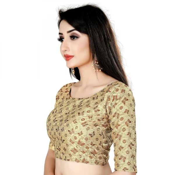 Women's Brocade, Inner-Cotton Full Stitched Padded Women>Ethnic Wear>Blouse (Chiku cofee) - Image 5