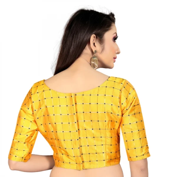 Women's Brocade, Inner-Cotton Full Stitched Padded Women>Ethnic Wear>Blouse (Yellow ) - Image 2