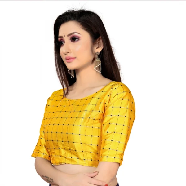 Women's Brocade, Inner-Cotton Full Stitched Padded Women>Ethnic Wear>Blouse (Yellow ) - Image 4