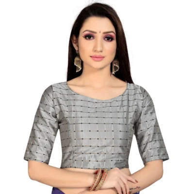 Women's Brocade, Inner-Cotton Full Stitched Padded Women>Ethnic Wear>Blouse (Light Gray )