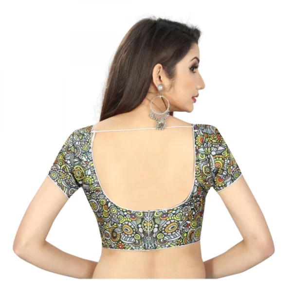Women's Satin Silk, Inner-Cotton Full Stitched Padded Women>Ethnic Wear>Blouse (Black) - Image 2