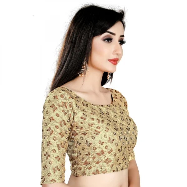 Women's Brocade, Inner-Cotton Full Stitched Padded Women>Ethnic Wear>Blouse (Chiku cofee) - Image 6