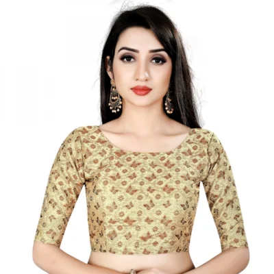 Women's Brocade, Inner-Cotton Full Stitched Padded Women>Ethnic Wear>Blouse (Chiku cofee)