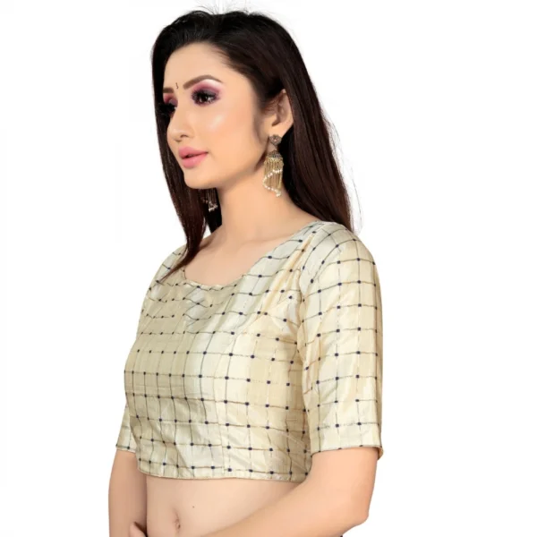 Women's Brocade, Inner-Cotton Full Stitched Padded Women>Ethnic Wear>Blouse (Chiku ) - Image 4