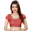 Women's Brocade, Inner-Cotton Full Stitched Padded Women>Ethnic Wear>Blouse (Red)