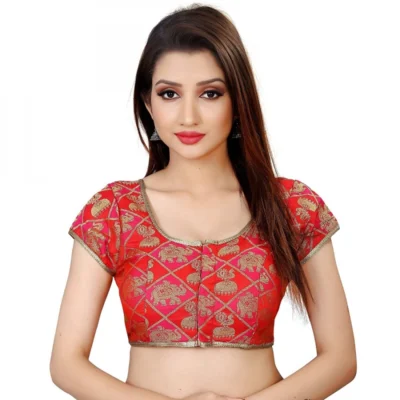 Women's Brocade, Inner-Cotton Full Stitched Padded Women>Ethnic Wear>Blouse (Red)