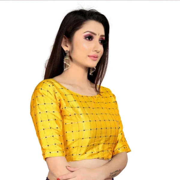 Women's Brocade, Inner-Cotton Full Stitched Padded Women>Ethnic Wear>Blouse (Yellow ) - Image 5