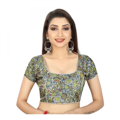 Women's Satin Silk, Inner-Cotton Full Stitched Padded Women>Ethnic Wear>Blouse (Black)