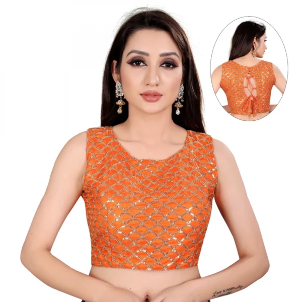 Women's Satin Silk, Inner-Cotton Full Stitched Padded Women>Ethnic Wear>Blouse (Keri Fenta) - Image 6
