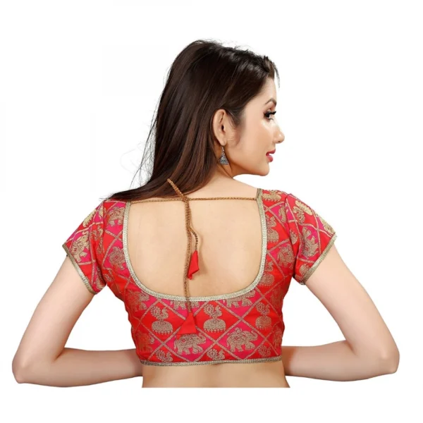 Women's Brocade, Inner-Cotton Full Stitched Padded Women>Ethnic Wear>Blouse (Red) - Image 2
