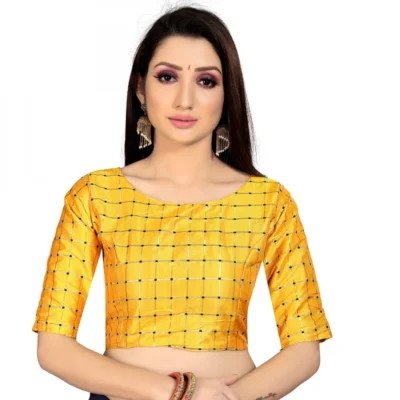 Women's Brocade, Inner-Cotton Full Stitched Padded Women>Ethnic Wear>Blouse (Yellow )