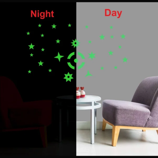 Green Galaxy Of Stars With Moon Radium Wall Sticker - Image 3