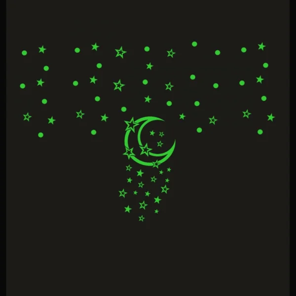 Green Galaxy Of Stars With Moon Radium Wall Sticker - Image 4