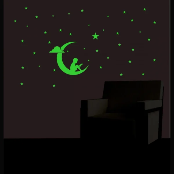 Green Galaxy Of Stars With Moon Radium Wall Sticker - Image 4
