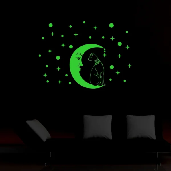 Green Galaxy Of Stars With Moon Radium Night Glow Wall Sticker - Image 4