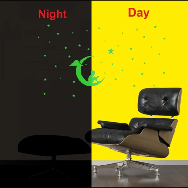 Green Galaxy Of Stars With Moon Radium Wall Sticker - Image 3