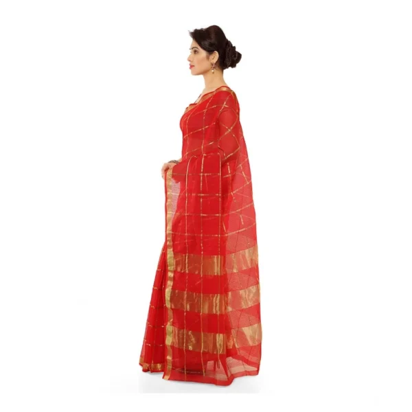 Women's Kota Doria Cotton Saree With Women>Ethnic Wear>Blouse (Red,6-3 Mtrs) - Image 3
