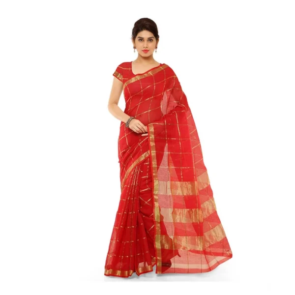 Women's Kota Doria Cotton Saree With Women>Ethnic Wear>Blouse (Red,6-3 Mtrs)