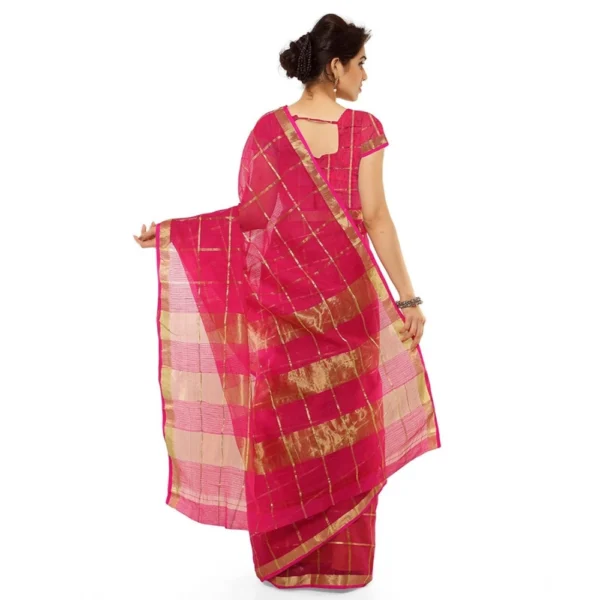 Women's Kota Doria Cotton Saree With Women>Ethnic Wear>Blouse (Rani,6-3 Mtrs) - Image 3