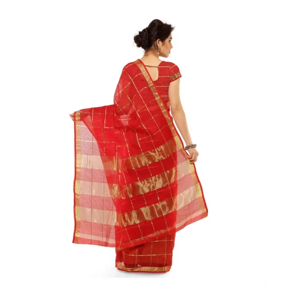 Women's Kota Doria Cotton Saree With Women>Ethnic Wear>Blouse (Red,6-3 Mtrs) - Image 2