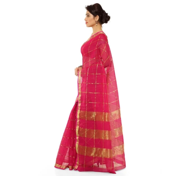 Women's Kota Doria Cotton Saree With Women>Ethnic Wear>Blouse (Rani,6-3 Mtrs) - Image 2
