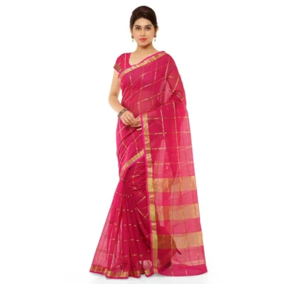 Women's Kota Doria Cotton Saree With Women>Ethnic Wear>Blouse (Rani,6-3 Mtrs)