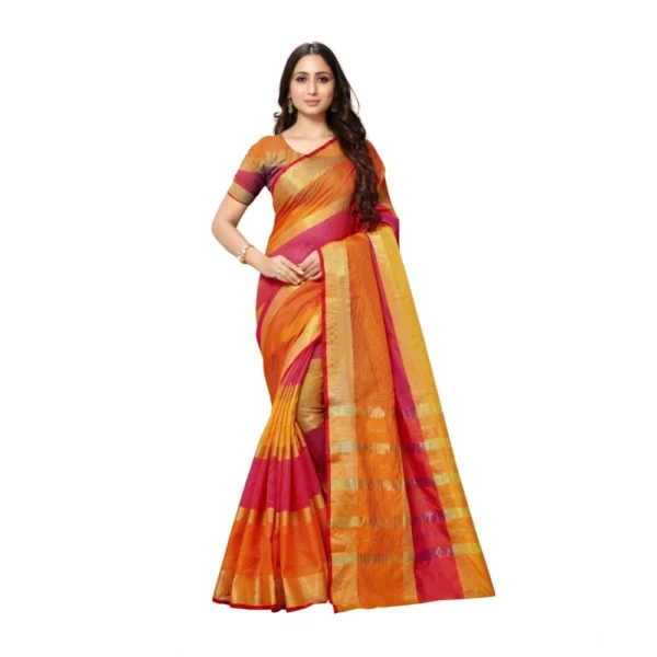 Women's Kota Doria Cotton Saree With Women>Ethnic Wear>Blouse (Orange,6-3 Mtrs)