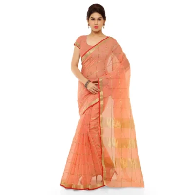 Women's Kota Doria Cotton Saree With Women>Ethnic Wear>Blouse (Peach,6-3 Mtrs)
